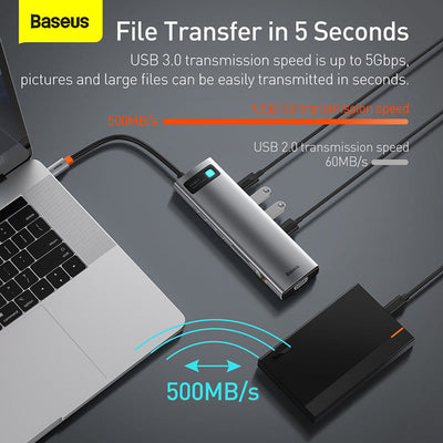 Baseus Metal Gleam 11 in 1 Multifunctional USB Type-C Hub Grey -(CAHUB-CT0G) Default