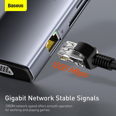 Baseus Metal Gleam 11 in 1 Multifunctional USB Type-C Hub Grey -(CAHUB-CT0G) Default