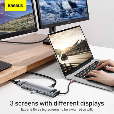 Baseus Metal Gleam 11 in 1 Multifunctional USB Type-C Hub Grey -(CAHUB-CT0G) Default