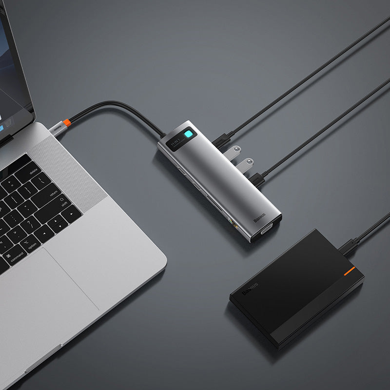 Baseus Metal Gleam 11 in 1 Multifunctional USB Type-C Hub Grey -(CAHUB-CT0G) Default