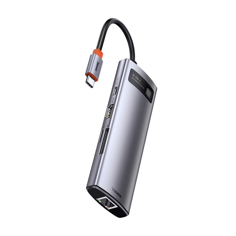 Baseus Metal Gleam 8 in 1 Multifunctional USB Type-C Hub Grey (CAHUB-CV0G) Default