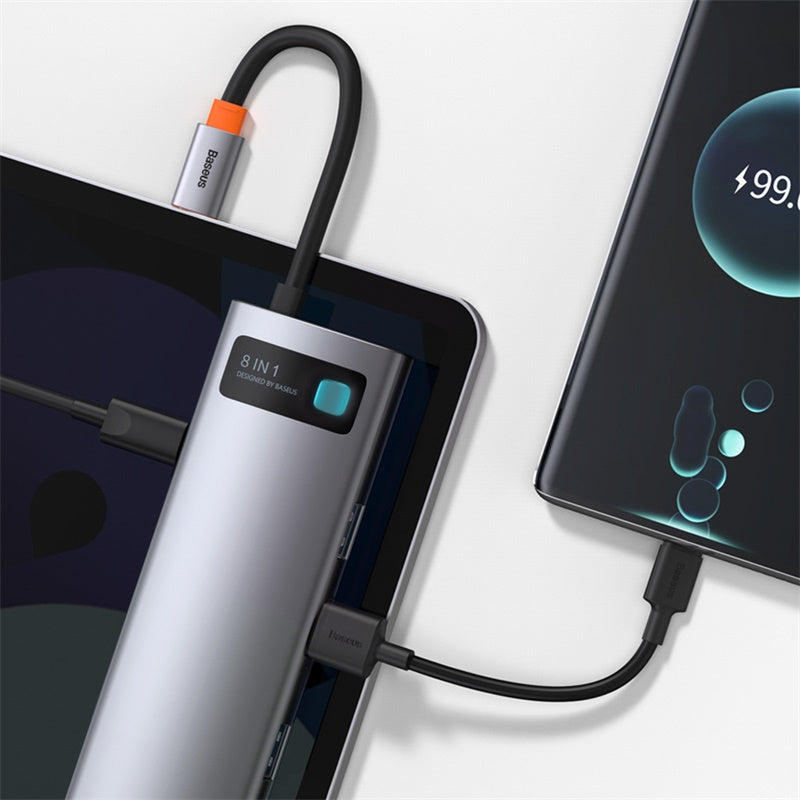Baseus Metal Gleam 8 in 1 Multifunctional USB Type-C Hub Grey (CAHUB-CV0G) Default