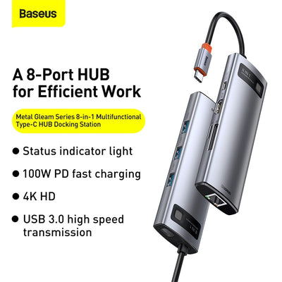 Baseus Metal Gleam 8 in 1 Multifunctional USB Type-C Hub Grey (CAHUB-CV0G) Default