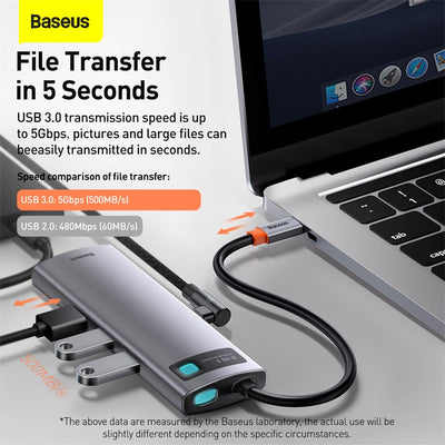 Baseus Metal Gleam 8 in 1 Multifunctional USB Type-C Hub Grey (CAHUB-CV0G) Default