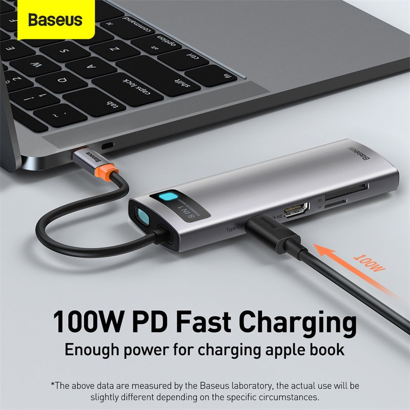 Baseus Metal Gleam 8 in 1 Multifunctional USB Type-C Hub Grey (CAHUB-CV0G) Default