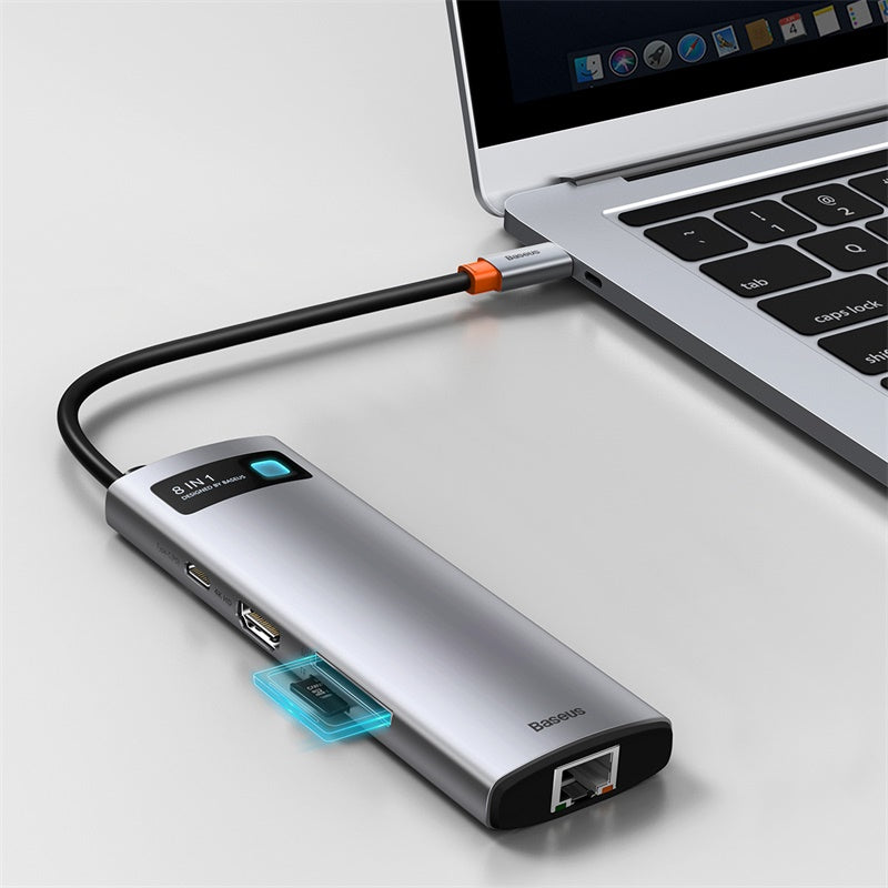 Baseus Metal Gleam 8 in 1 Multifunctional USB Type-C Hub Grey (CAHUB-CV0G) Default