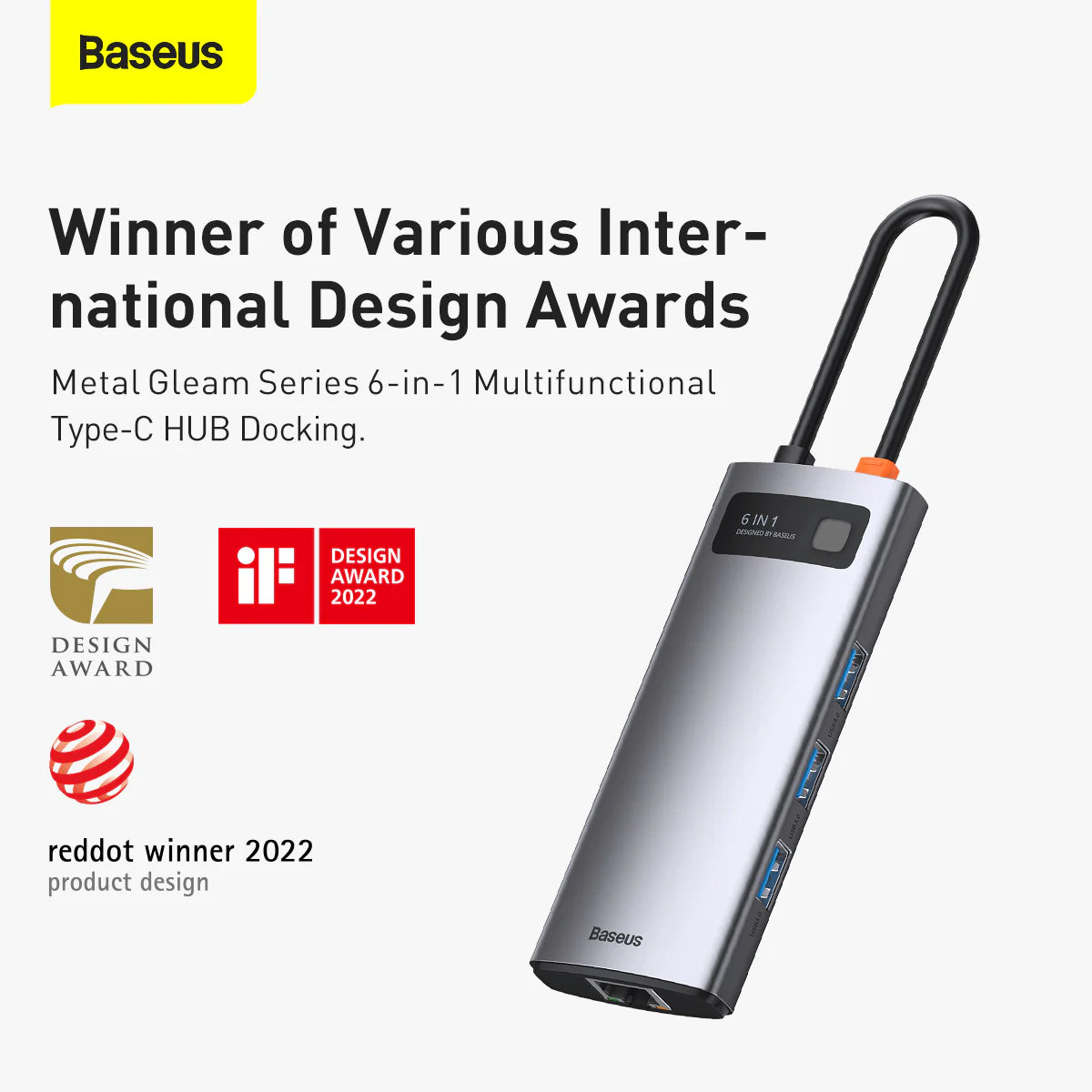 Baseus Metal Gleam Series 6-in-1 Multifunctional Type-C HUB Docking Station（Type-C to HDMI*1+USB3.0*3+PD*1+VGA*1） Default