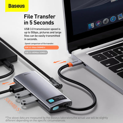 Baseus Metal Gleam Series 6-in-1 Multifunctional Type-C HUB Docking Station（Type-C to HDMI*1+USB3.0*3+PD*1+VGA*1） Default