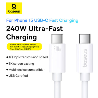 Baseus Superior Series 2 USB4 240W Cable (Type-C to Type-C, 1m) Default