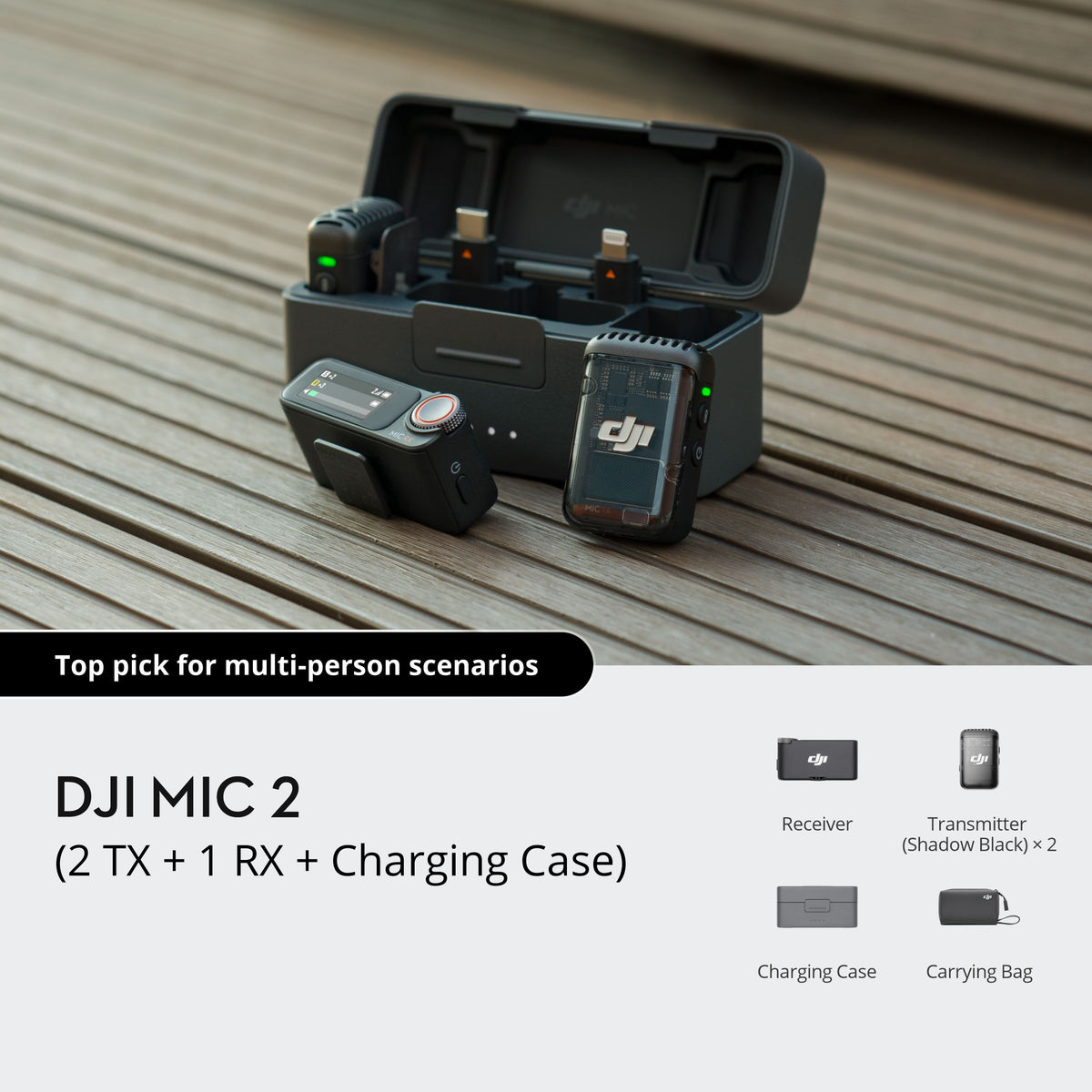 DJI Mic 2 - Dual Wireless Microphone (2TX+1RX+Charging Case)