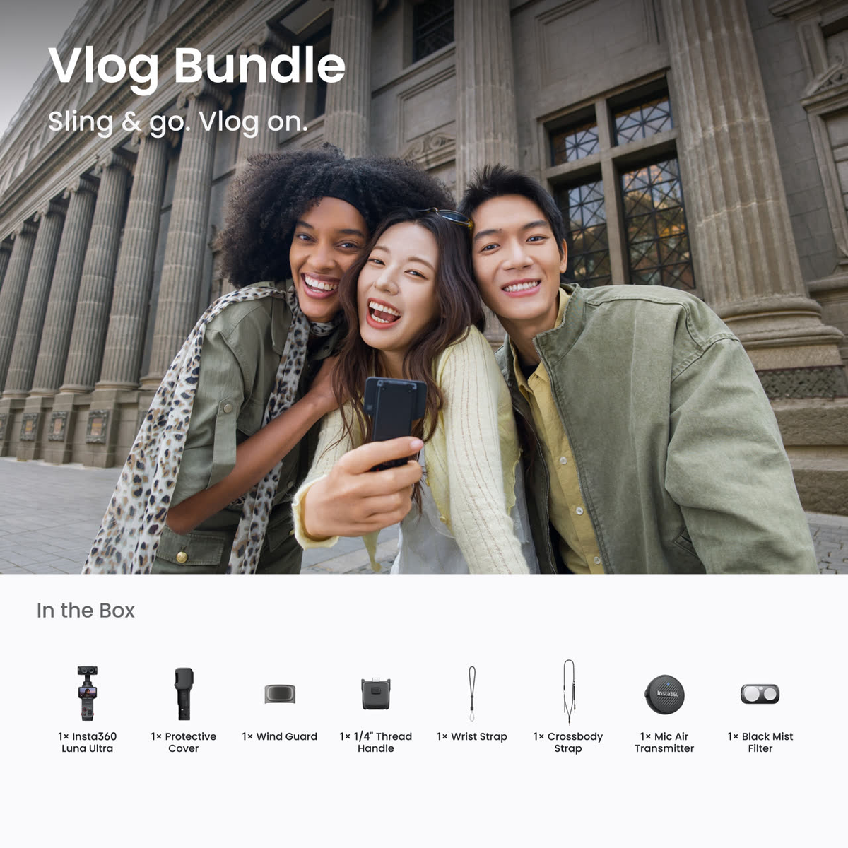 Insta360 Luna Ultra Dual-Lens 8K Gimbal Camera - Vlog Bundle - Midnight Black