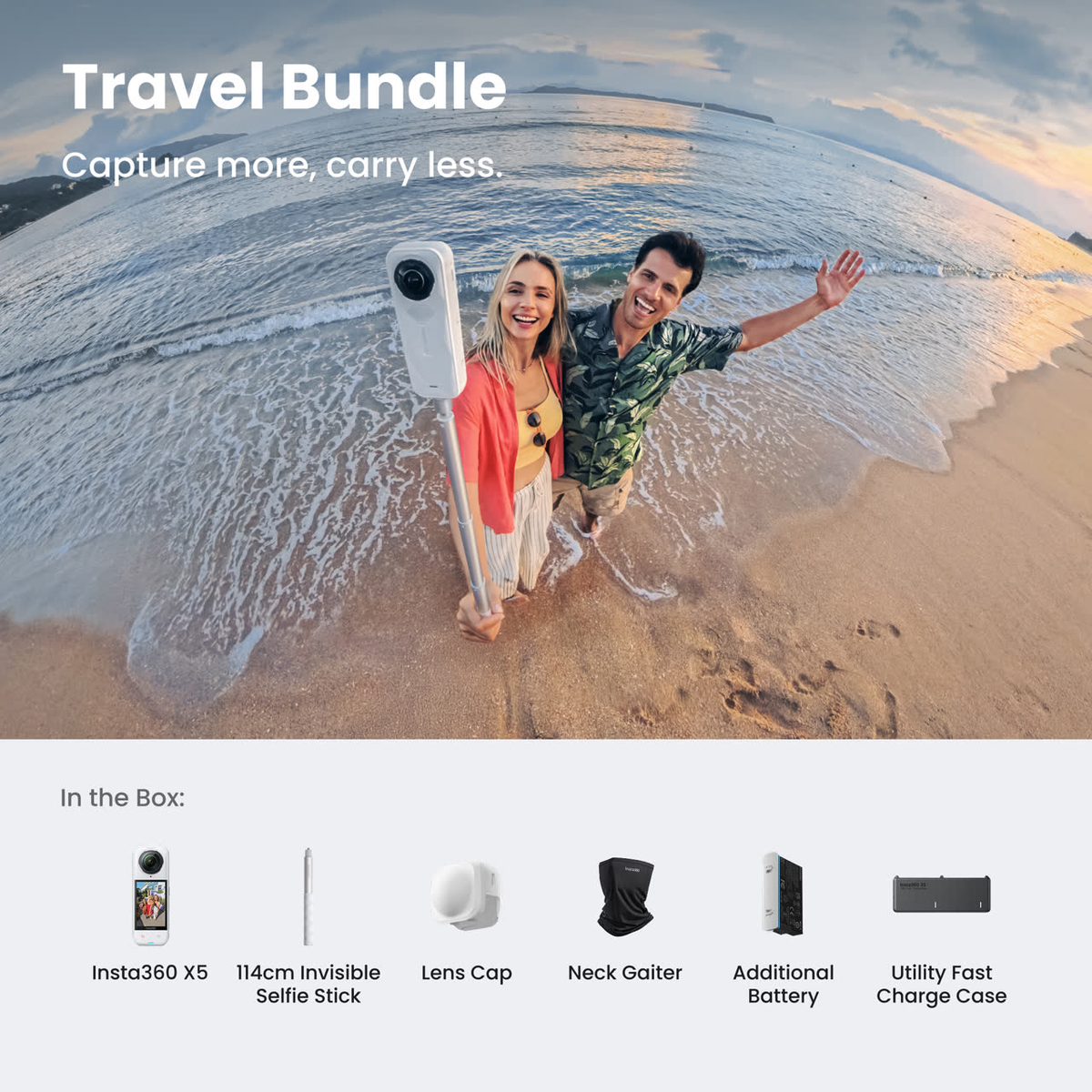 Insta360 X5 8K 360 Action Cam - Travel Bundle - Satin White