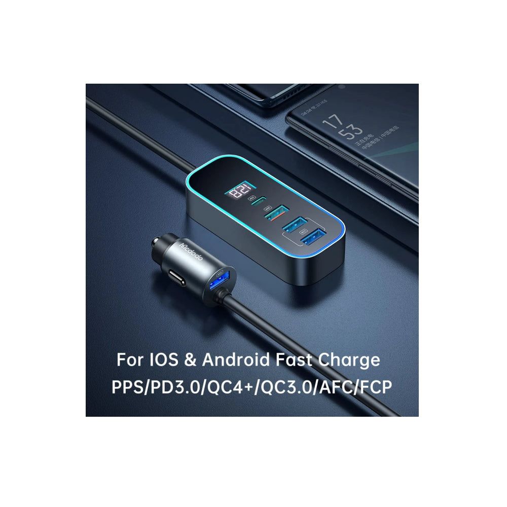 Mcdodo 107W digital display car charger with extension cord (4 USB+1 C)