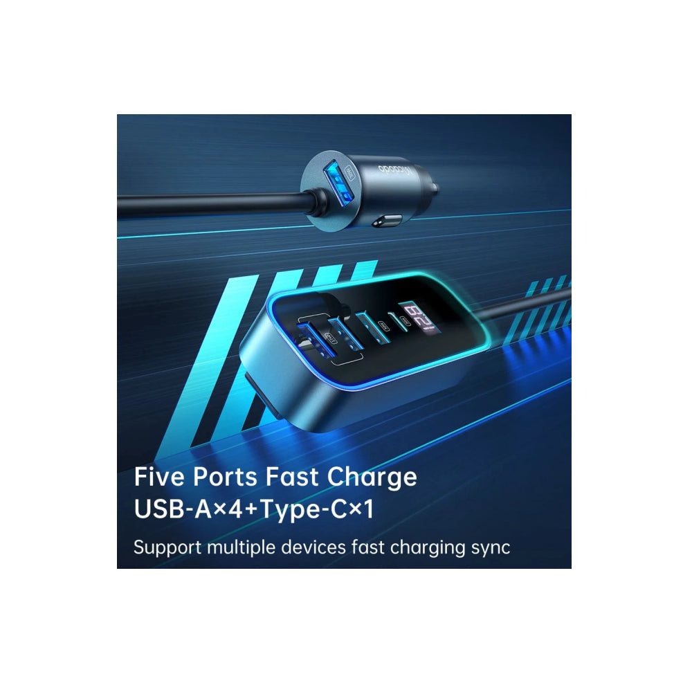 Mcdodo 107W digital display car charger with extension cord (4 USB+1 C)