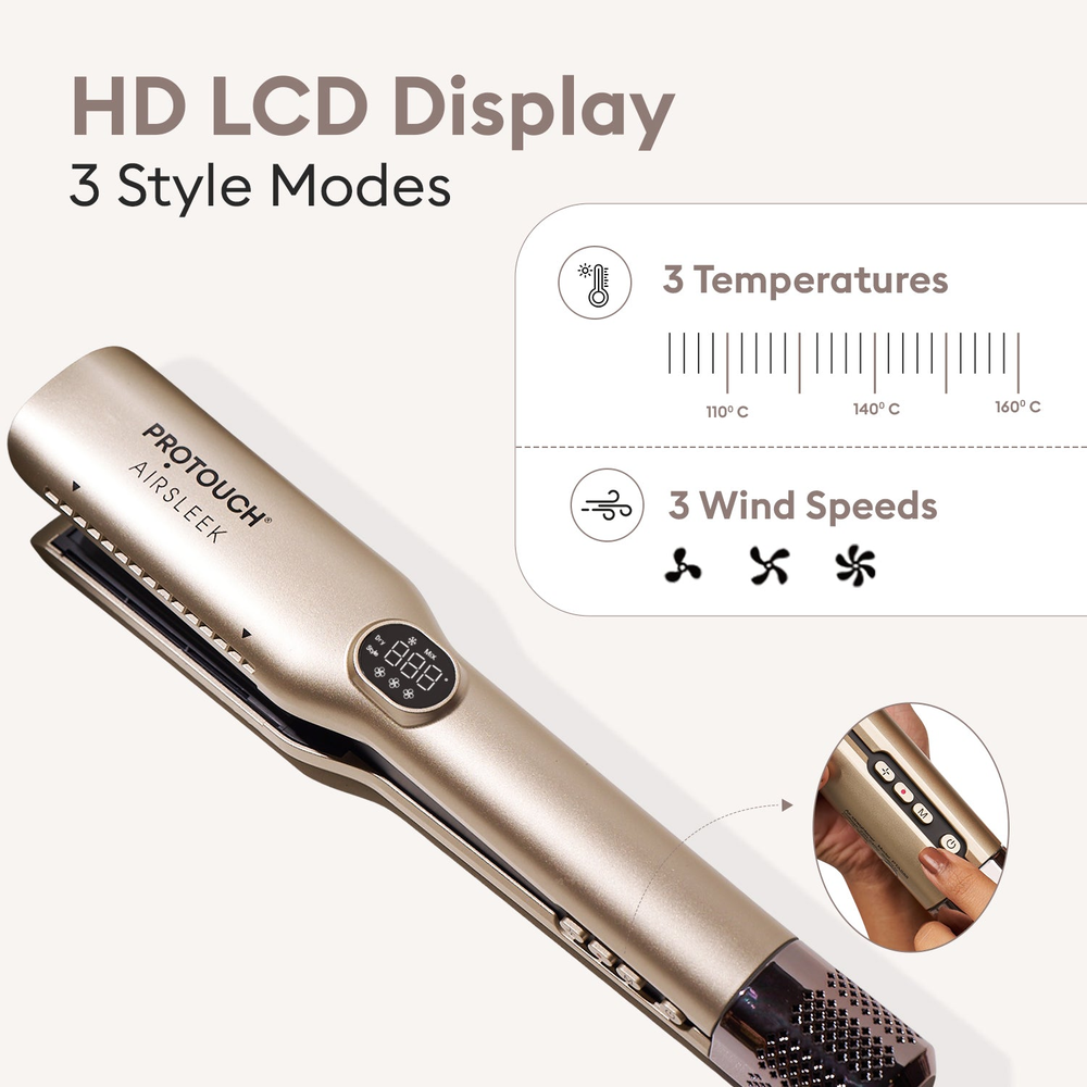 Protouch Air Sleek 2-in-1 Hair Straightener, Instant Drying, Smooth Styling, Zero Heat Damage