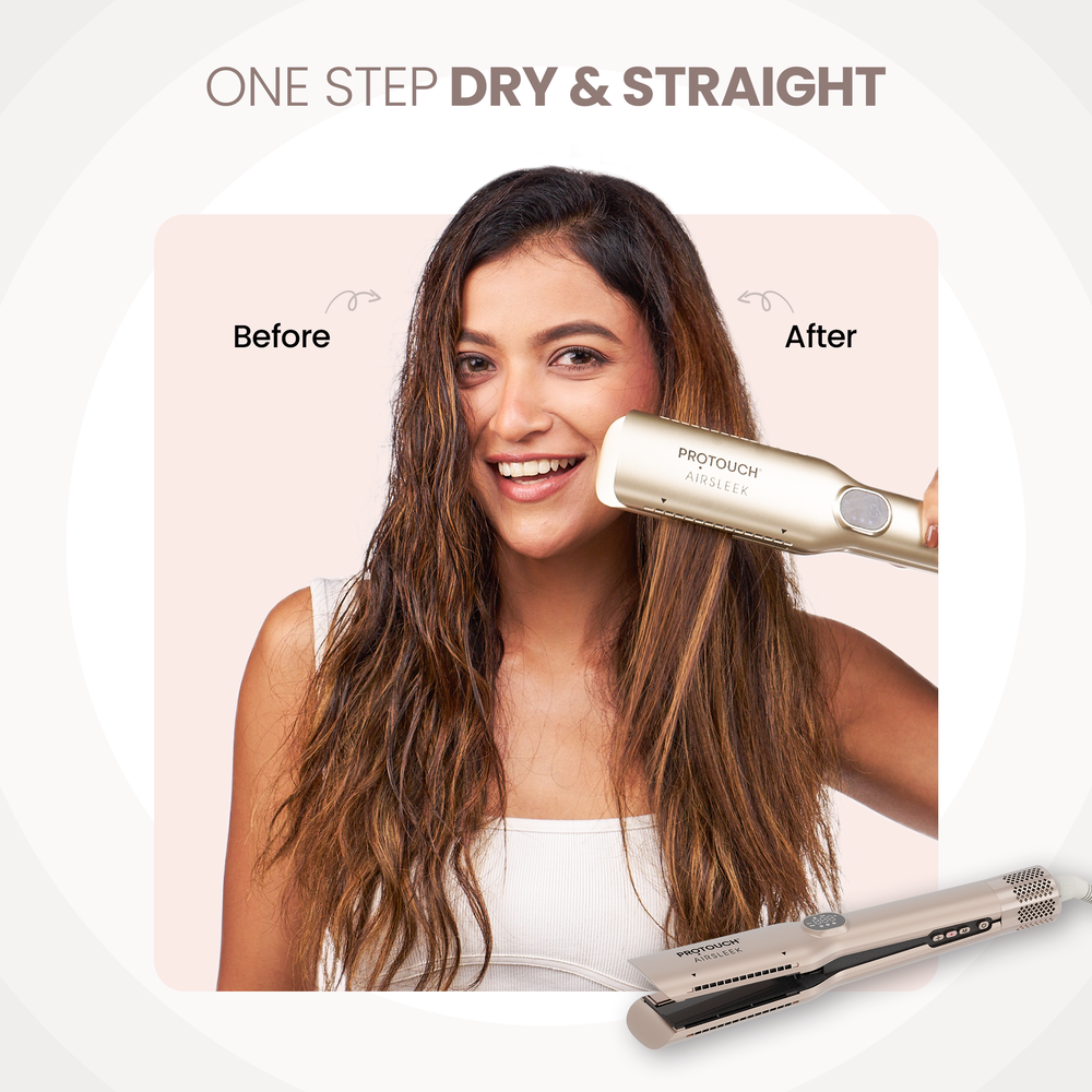 Protouch Air Sleek 2-in-1 Hair Straightener, Instant Drying, Smooth Styling, Zero Heat Damage