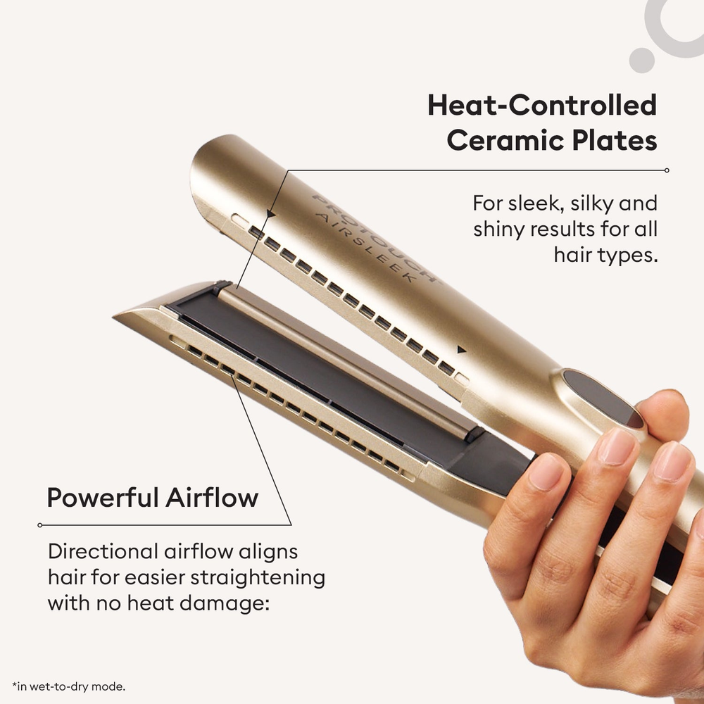 Protouch Air Sleek 2-in-1 Hair Straightener, Instant Drying, Smooth Styling, Zero Heat Damage