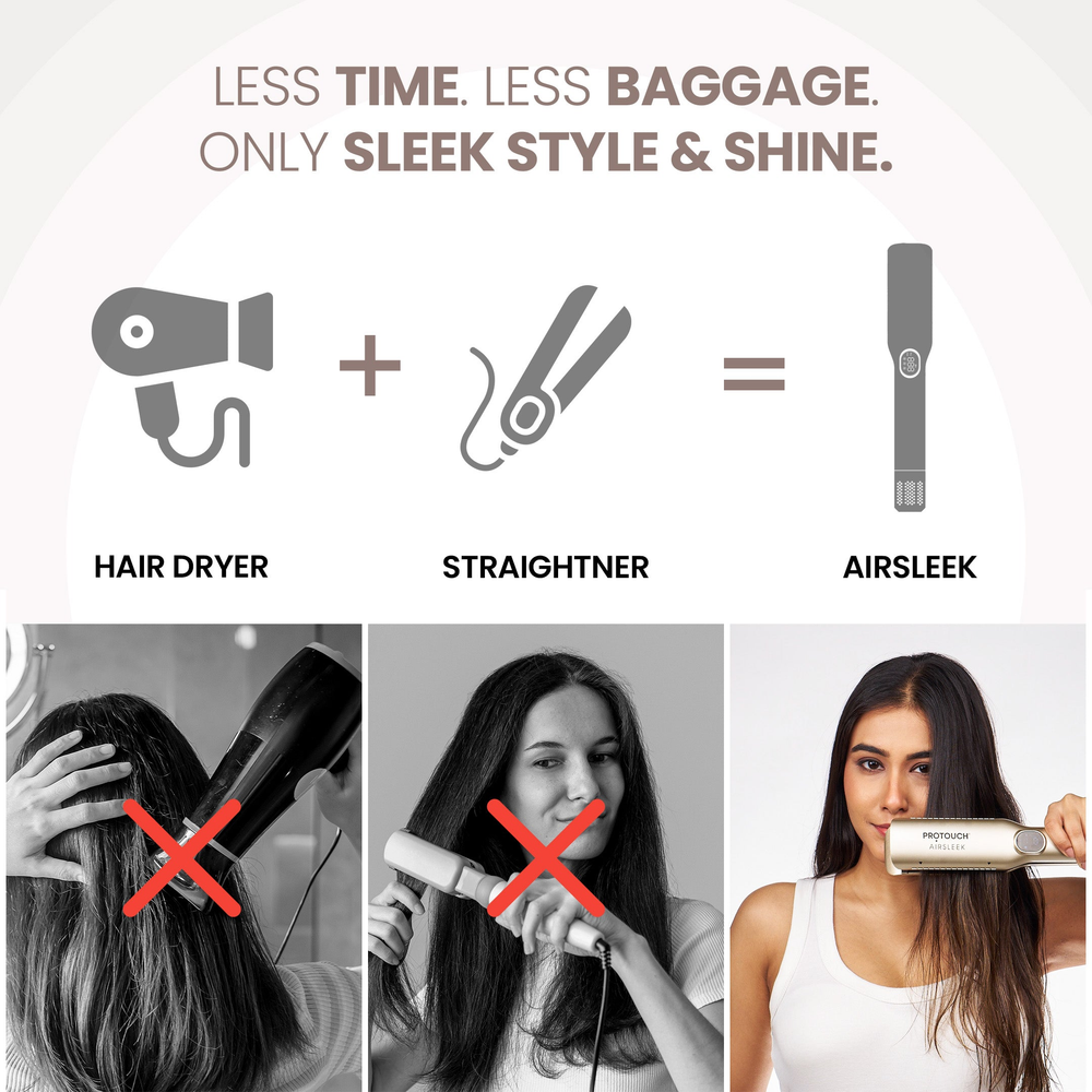 Protouch Air Sleek 2-in-1 Hair Straightener, Instant Drying, Smooth Styling, Zero Heat Damage