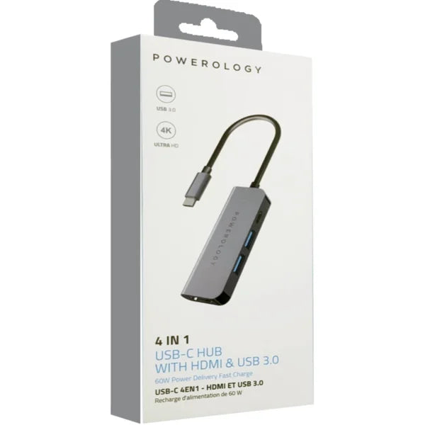Powerology 4 in 1 USB-C Hub with HDMI and USB 3.0