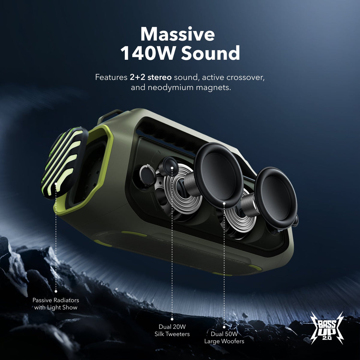 Soundcore Boom 2 Plus Outdoor Bass Bluetooth Speaker Adventure Green