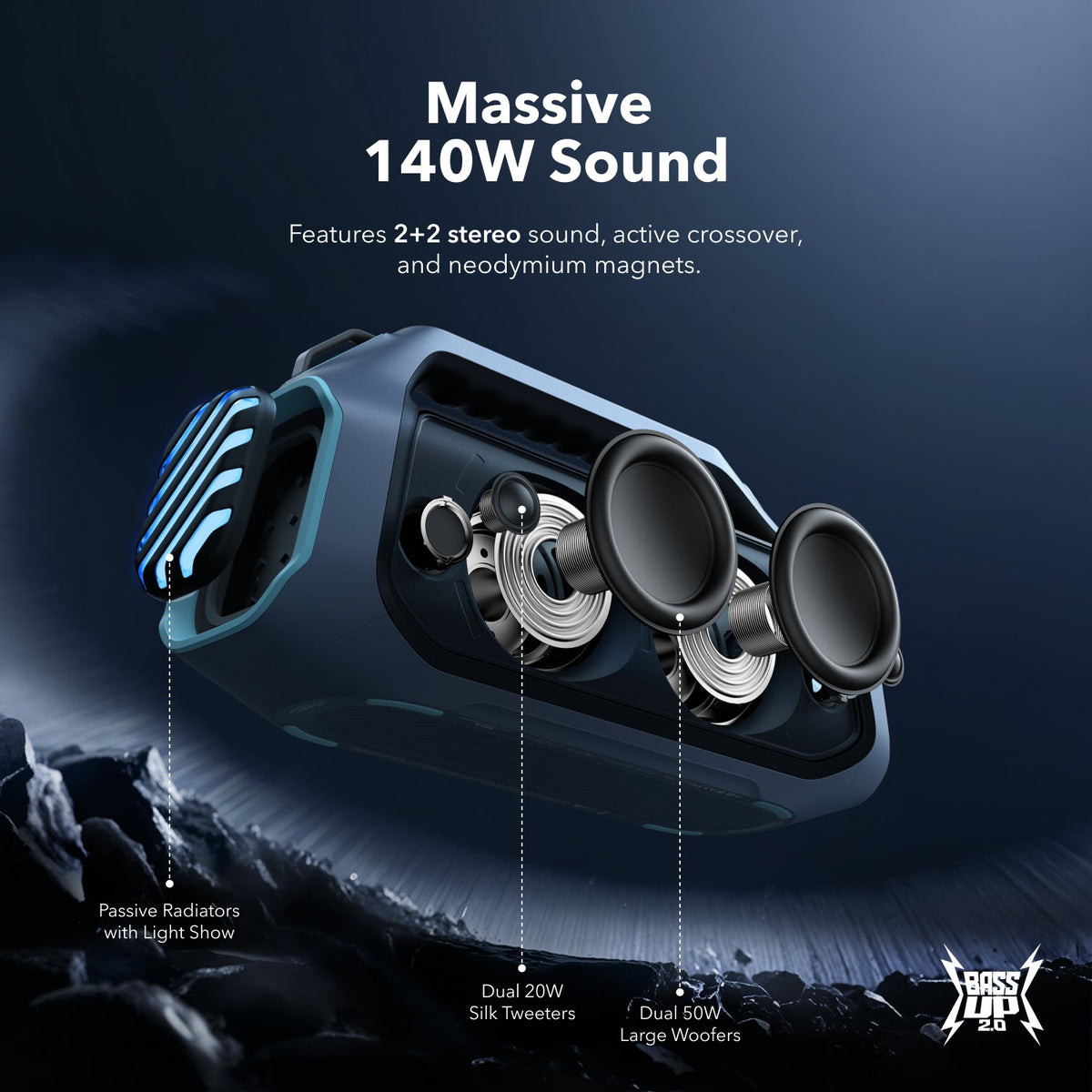Soundcore Boom 2 Plus Outdoor Bass Bluetooth Speaker Explorer Blue
