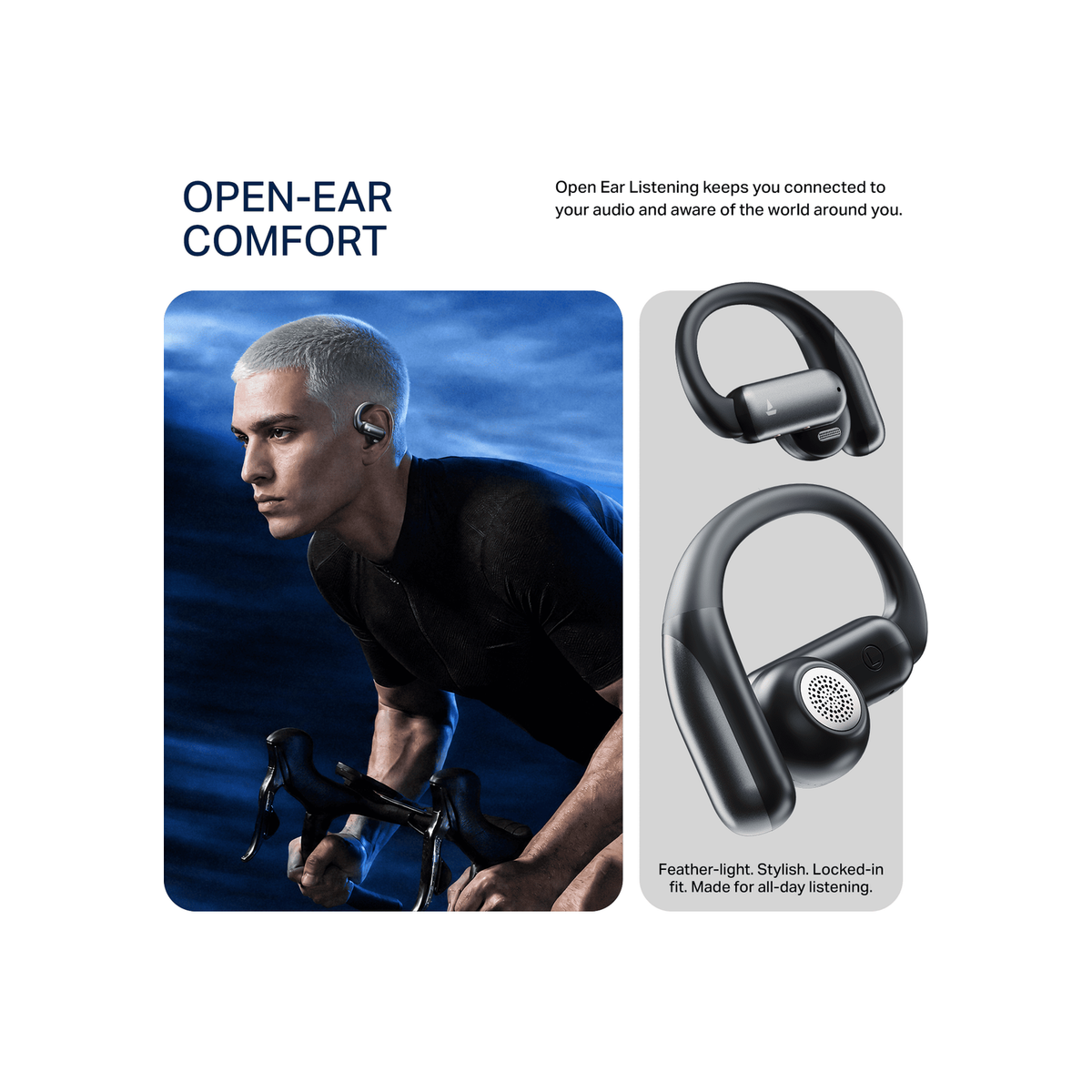 boAt Airdopes Stride Open-Ear Earbuds Ash Black