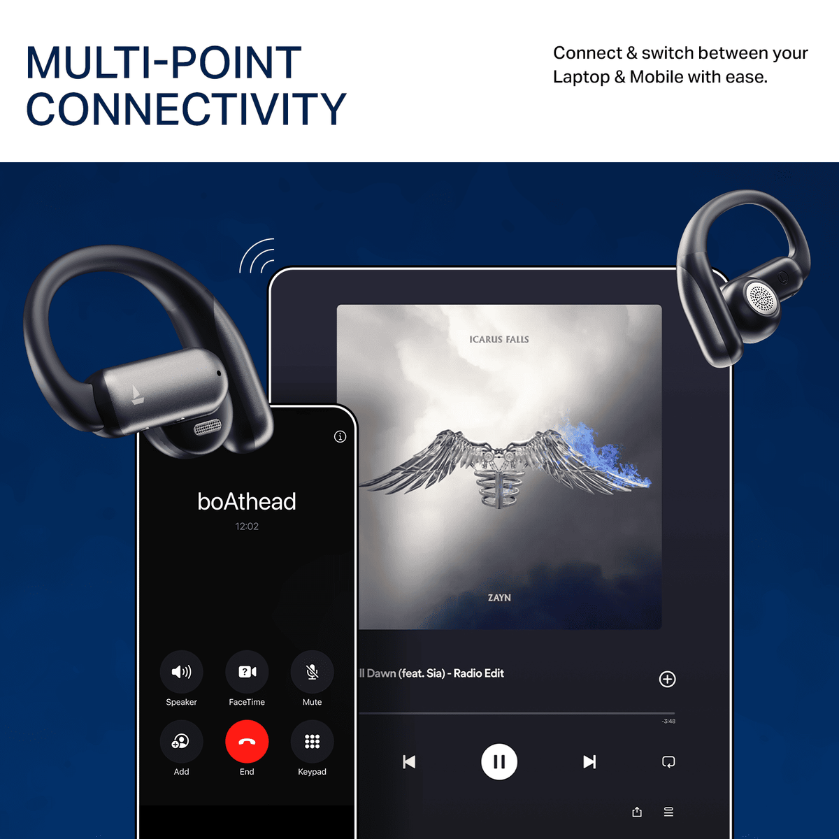 boAt Airdopes Stride Open-Ear Earbuds Ash Black