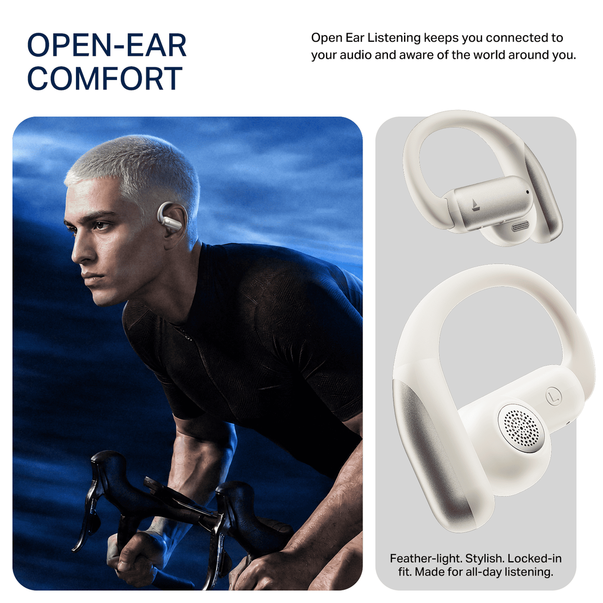 boAt Airdopes Stride Open-Ear Earbuds Silver Haze