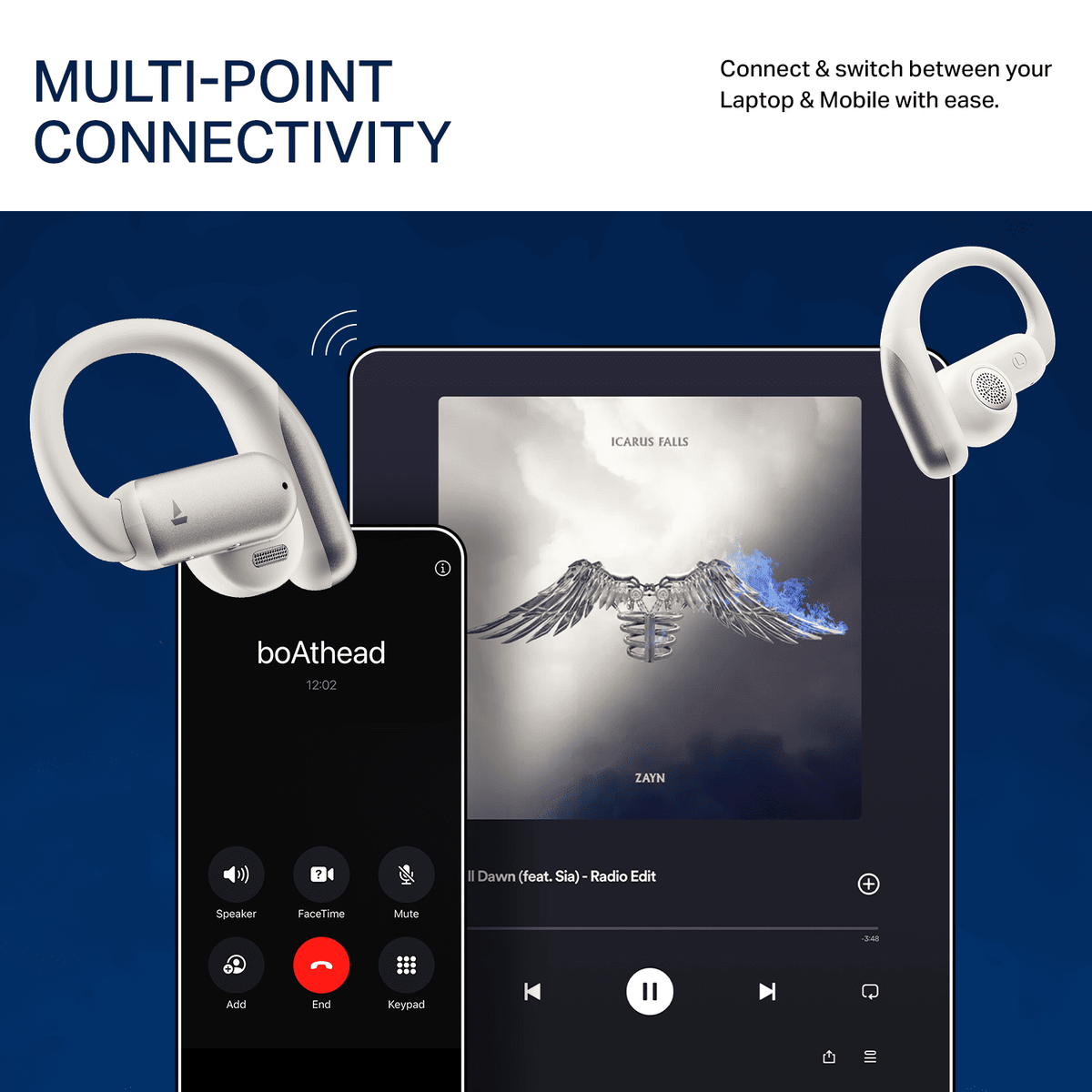 boAt Airdopes Stride Open-Ear Earbuds Silver Haze