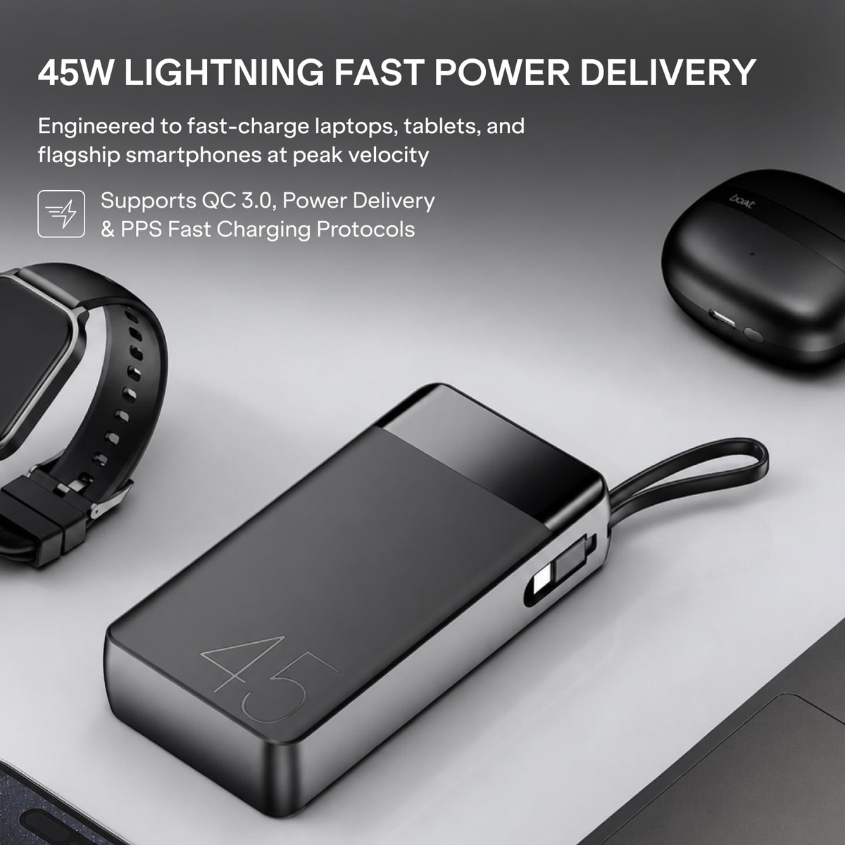 boAt Apex PB445 20000mAh 45W Power Bank Phantom Black