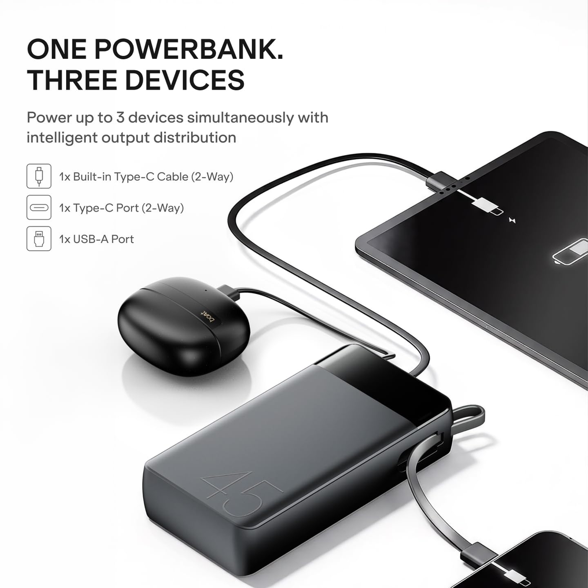 boAt Apex PB445 20000mAh 45W Power Bank Phantom Black