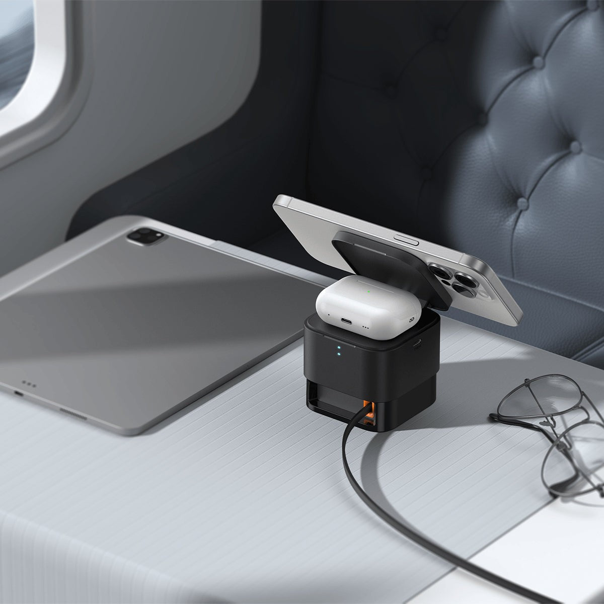 baseus-magpro-2in1-magnetic-wireless-charger-25w Black