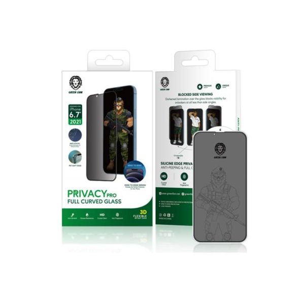 green_3d_silicone_privacy_glass_screen_protector_compatible_for_iphone_13_pro_max 9H Steve Strong Full Glass Protector Privacy - Image 1